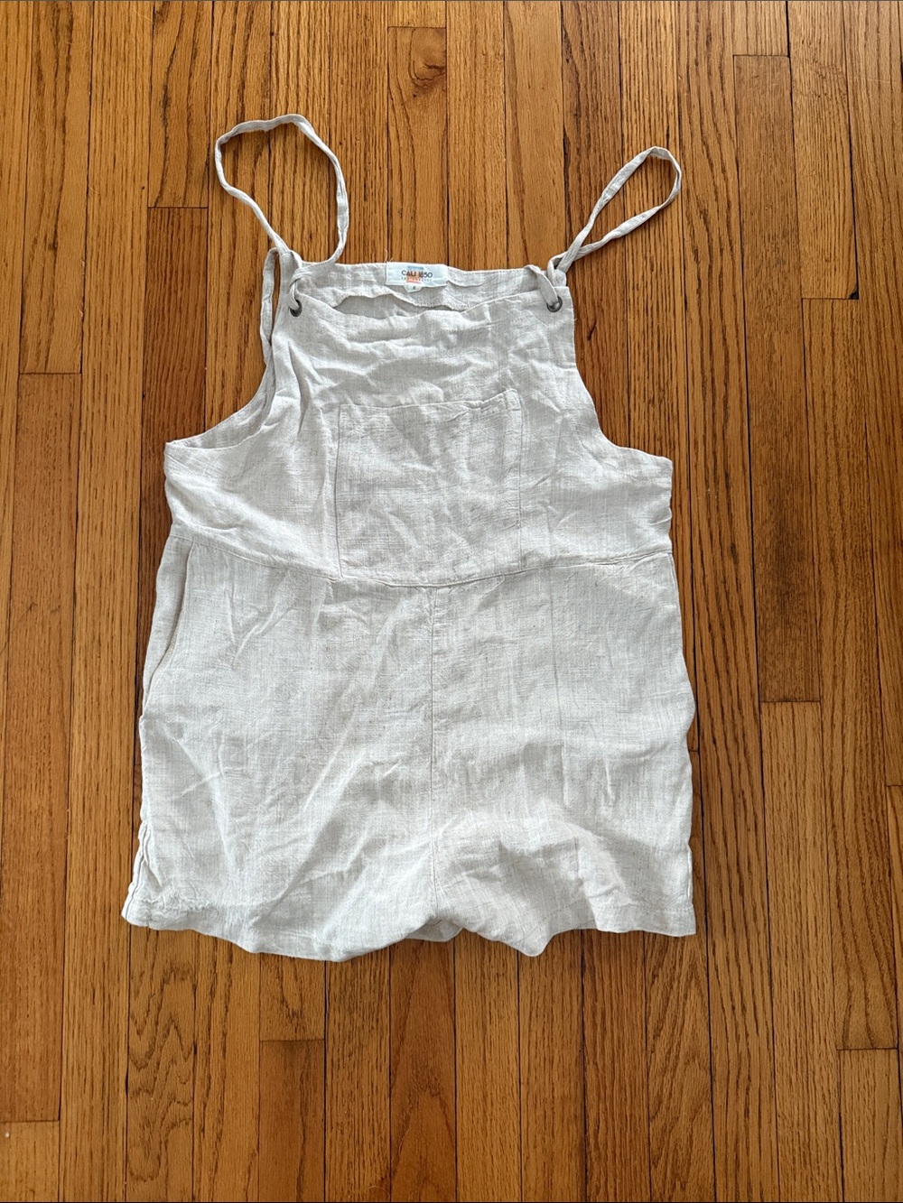 Light Cream Linen Blend Romper with Adjustable Straps